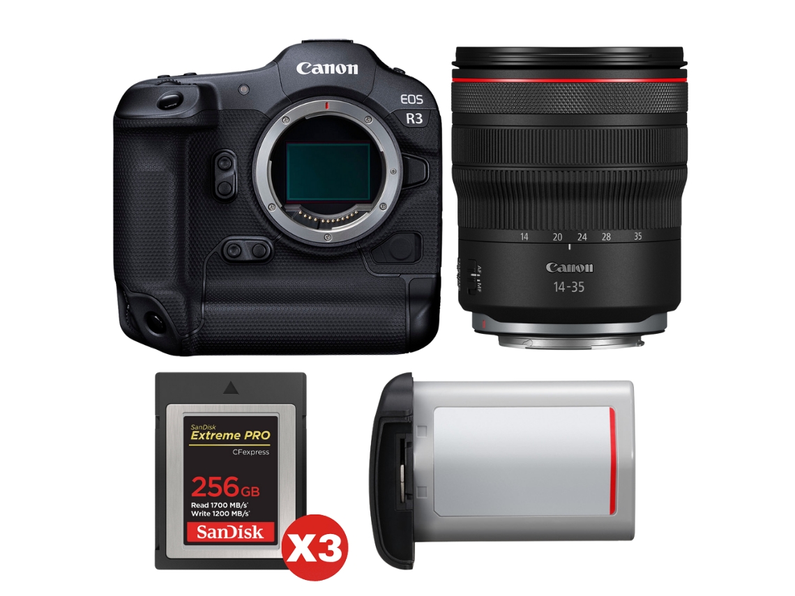 Eos R3 + Rf 14 35mm F/4 L Is Usm + 3 Sandisk 256gb Extreme Pro Cfexpress Type B + Canon Lp e19 + Ebook “20 Dicas para Fotos Que Impressionam” CANON