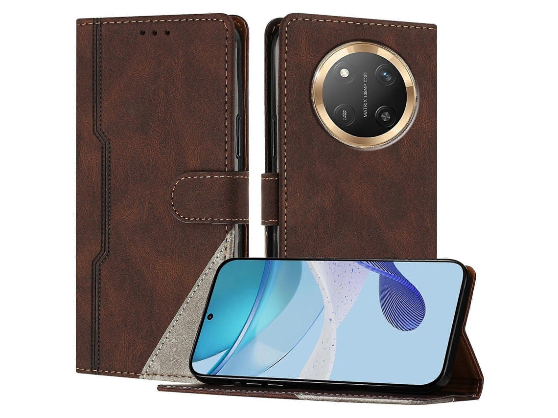 Capa De Couro Com Estampa Triangular E Suporte Tipo Carteira Para Honor X9c 5g, À Prova De Choque