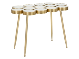 Mesa De Centro Buttle Glam 100x55x70 Cm - Mesa De Metal Dourado Com Tampo De Vidro Espelhado Circular - Design Moderno Exclusivo