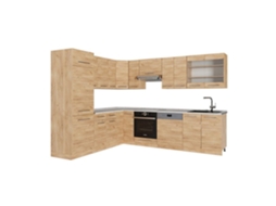 Cozinha Em Ângulo Fame Line, 227x60cm, Pt Mármore, Carvalho De Força Dourado, Carvalho De Força Dourado, Vicco
