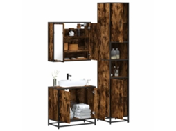Vidaxl 3 Pcs Conjunto De Móveis Wc Madeira Processada Carvalho Fumado