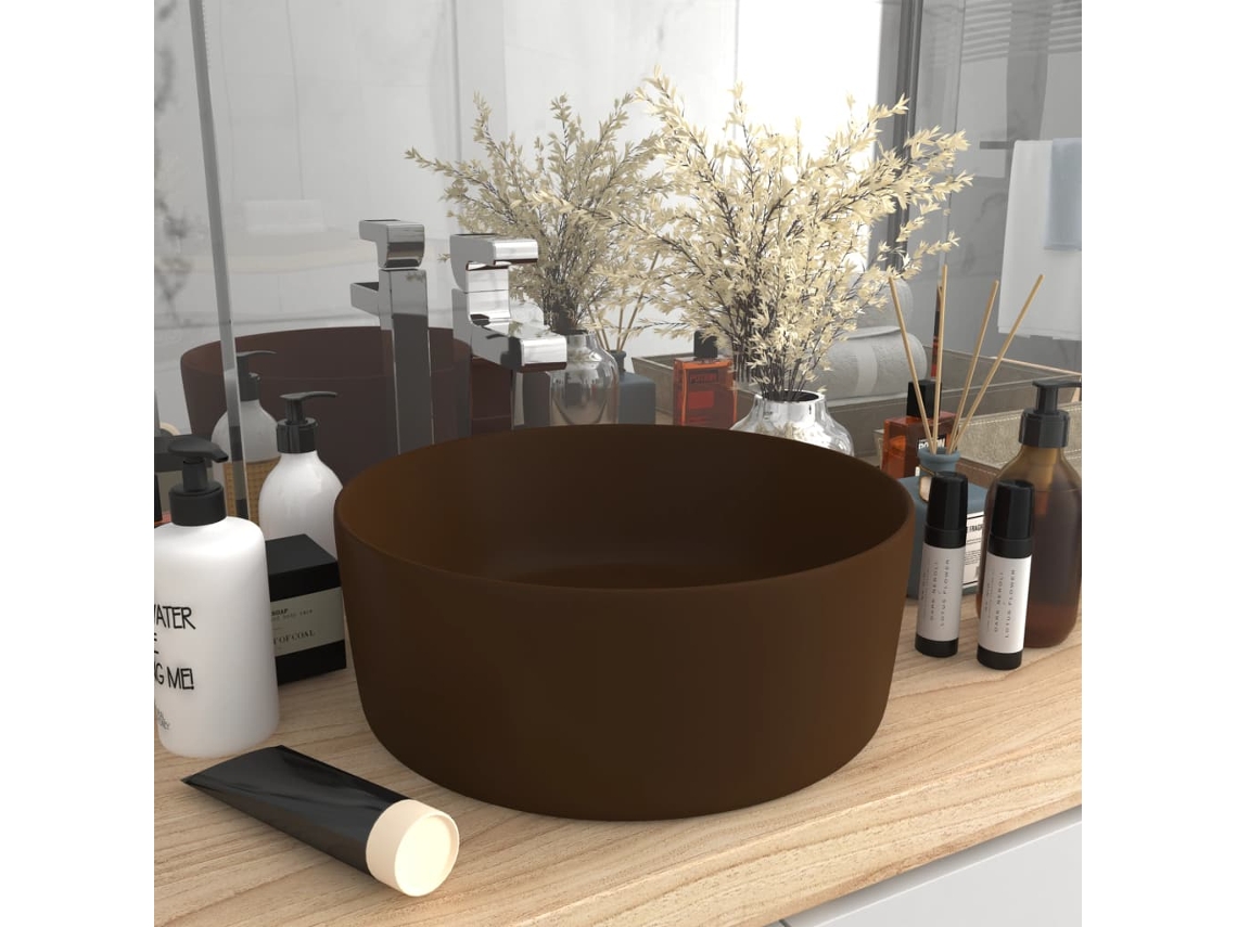 Vidaxl Lavatório Luxuoso Redondo 40x15cm Cerâmica Castanho-escuro Mate