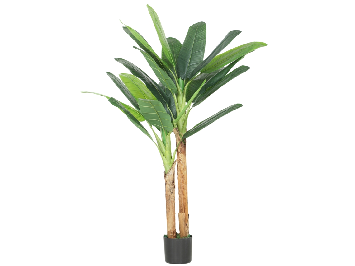 Bananeira Artificial Vegetal Decorativa de 150 Cm com Vaso e 2 Troncos para Escritório em Casa Sala de Estar Verde Ge
