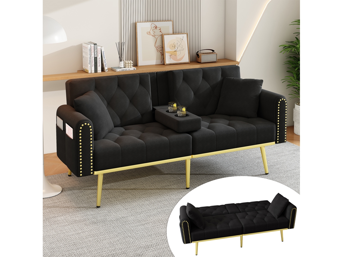 Sofá-cama2ldobrávelpreto,reclinável,3ângulos,porta-copos. Cs
