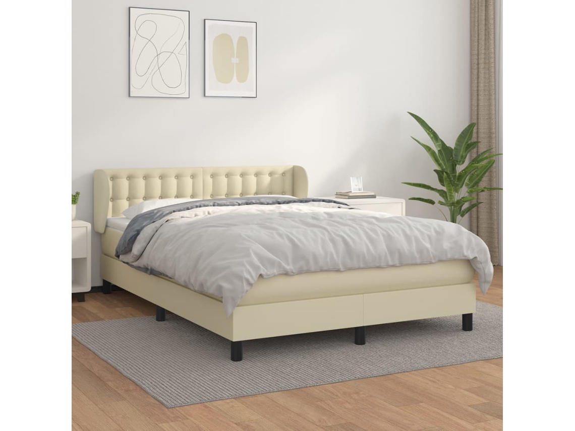 Vidaxl Cama com Molas/colchão 140x190 Cm Couro Artificial Cor Creme