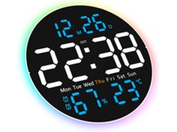 Relógio De Parede Digital De 10 Polegadas Com Grande Visor Led, Controle Remoto, 2 Alarmes Coloridos