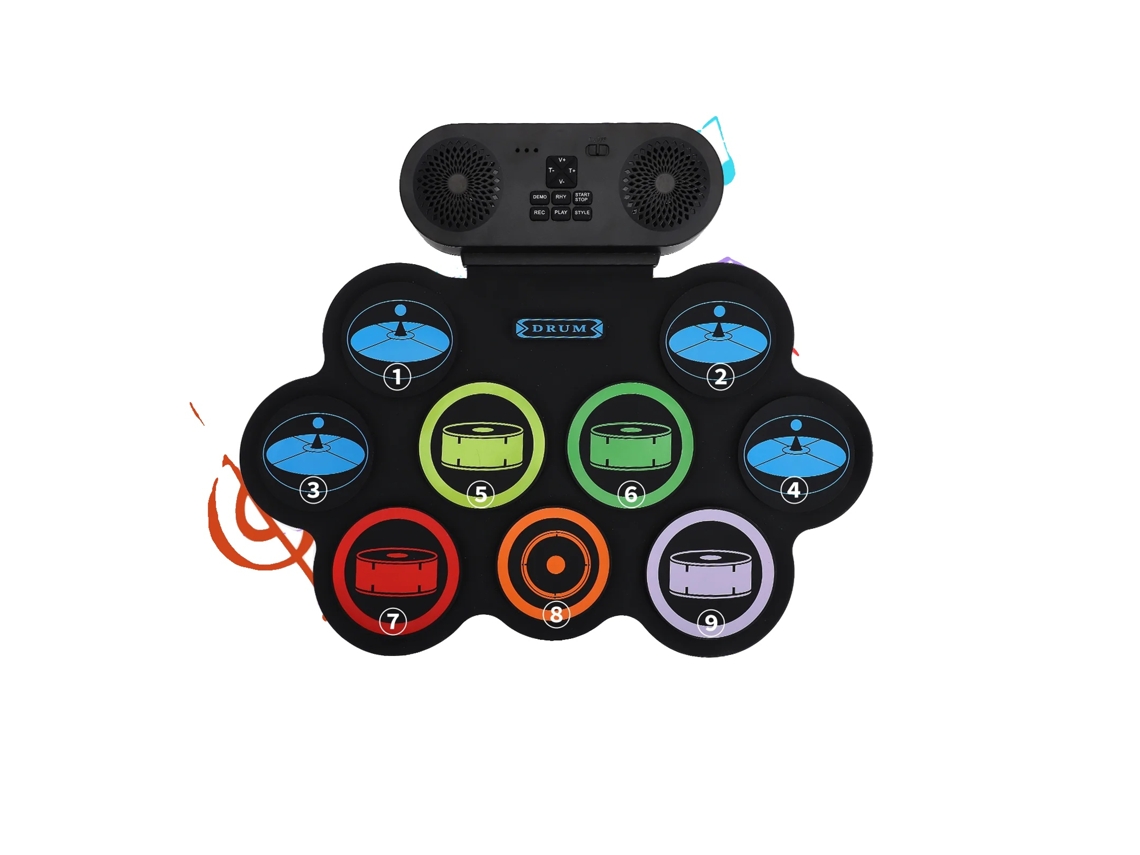 Bateria Eletrônica, 9 Pads Responsivos, Suporte A Bluetooth E Midi, Preto