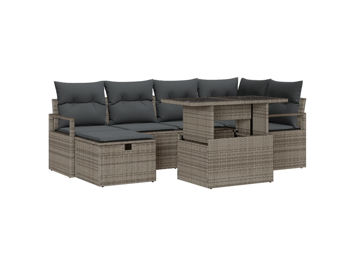 Conjunto 7 Conjunto De Sofá De Jardim Vidaxl Cinzento Vime Pe (100 X 55 X 73 Cm)