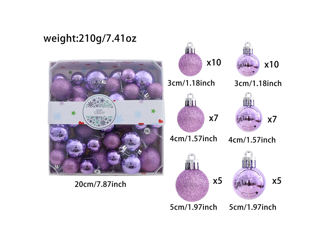 Conjunto de 44 bolas de Natal pintadas em platina. Digitallab