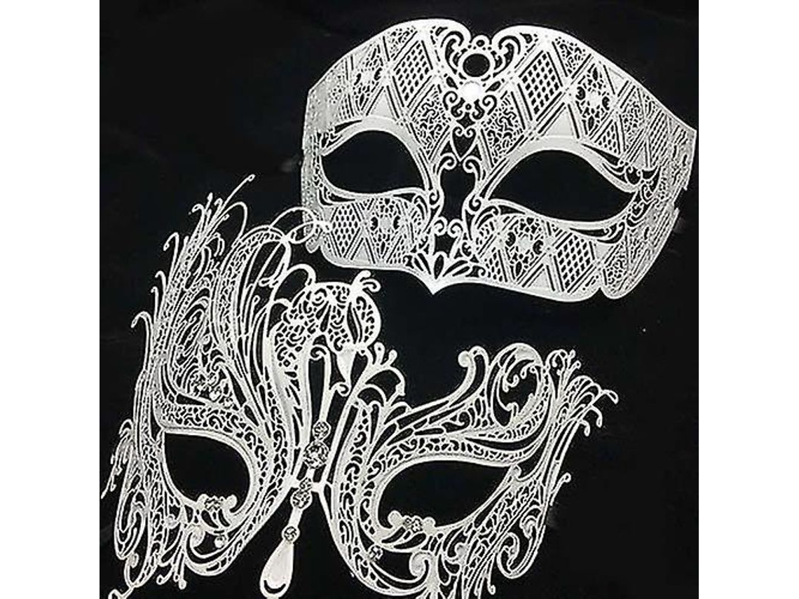 Máscara de festa para casamentos em metal com gravação a laser, com núcleos brancos, dourados e dourados, ideal para casamentos, Halloween e carnaval.