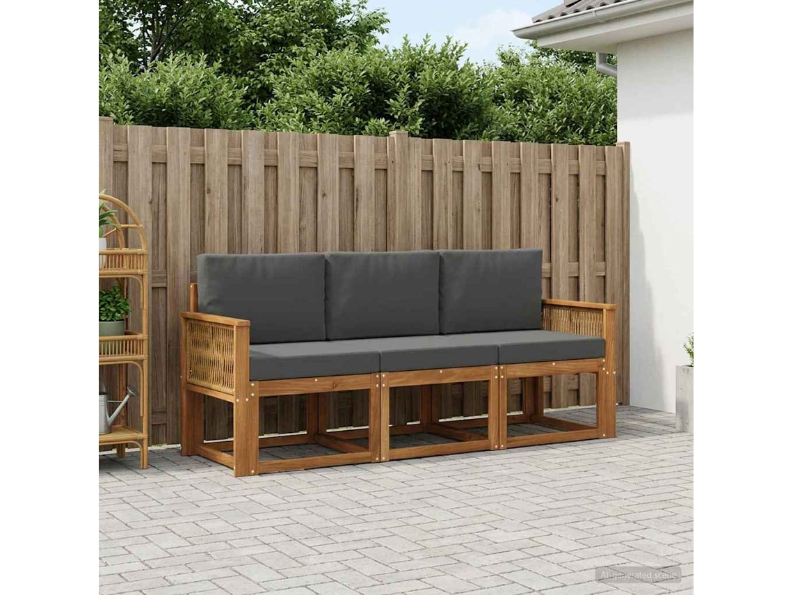 Vidaxl Conjunto De Sofás Para Exterior 3 Unid. Natural E Antracite