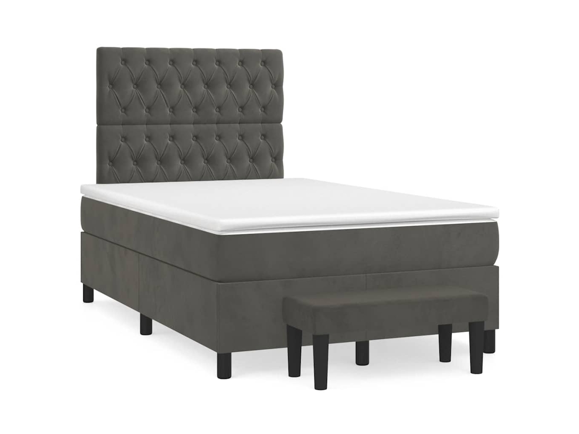 Vidaxl Cama Boxspring Com Colchão 120x190 Cm Veludo Cinzento-escuro