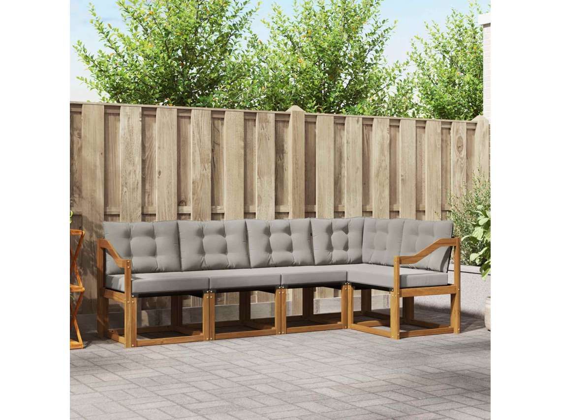 Vidaxl Conjunto De Sofás Para Exterior 5 Pcs Cinza Natural E Claro
