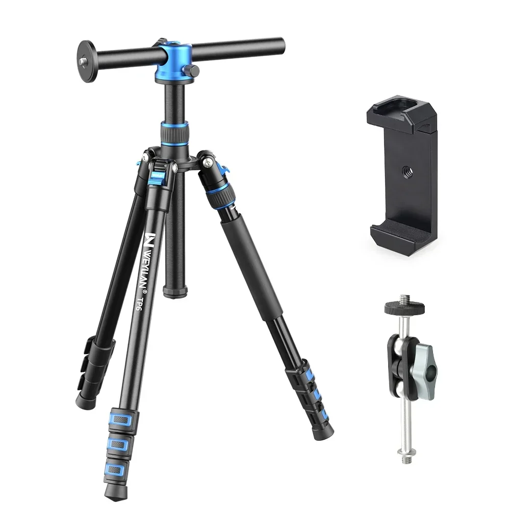 Tripé Horizontal Profissional Tp6 Para Câmera, Trava Flip Rápida, Máximo 66.9 Polegadas 170cm, Alumínio, Carga Máxima 10kg, Tripé Com Suporte