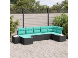 Vidaxl Conjunto De Sofá De Jardim 7 Unid. Preto E Turquesa Vime Pe