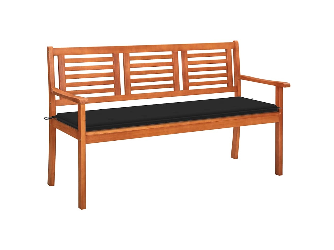 Vidaxl Banco De Jardim 3 Lugares C/ Almofadão 150 Cm Eucalipto Maciço
