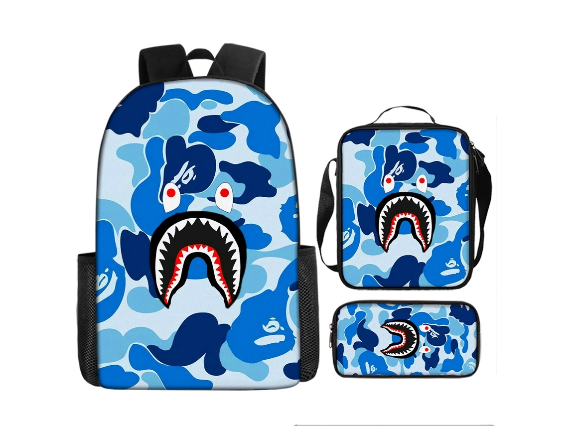 Elysve Mochila Infantil Escolar 3 Peças 17 Polegadas, Para Criança, Shark 12 Para Escola