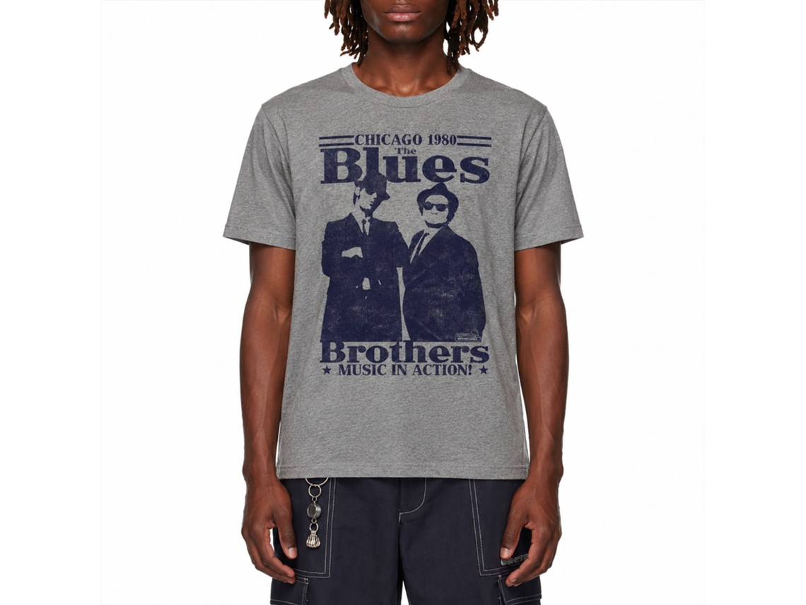 Rockinstone The Blues Brothers Movie Music In Action Heather Graphite Adult T-shirt Size:m