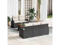 Vidaxl Conjunto De Sofá De Jardim Com Almofada 6 Pcs Preto Vime Pe