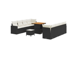 Conjunto 11 Sofá De Jardim Vidaxl Preto Vime Pe (80 X 80 X 71 Cm)