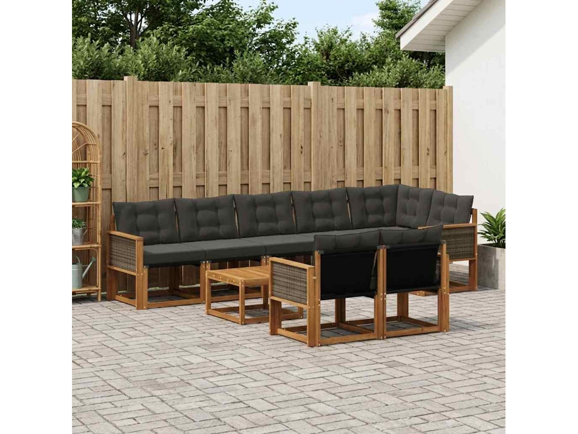 Vidaxl Conjunto De Sofás Para Exterior 9 Pcs Natural E Preto