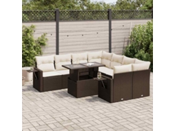 Vidaxl 9 Pcs Conjunto Sofás P/ Jardim C/ Almofadões Vime Pe Castanho