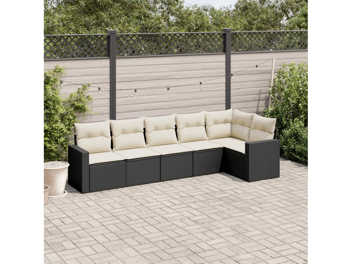 Jogo de Sofá Jardim 6 Peças C/ Almofadões Vime Pe Preto Dkd Home Decor