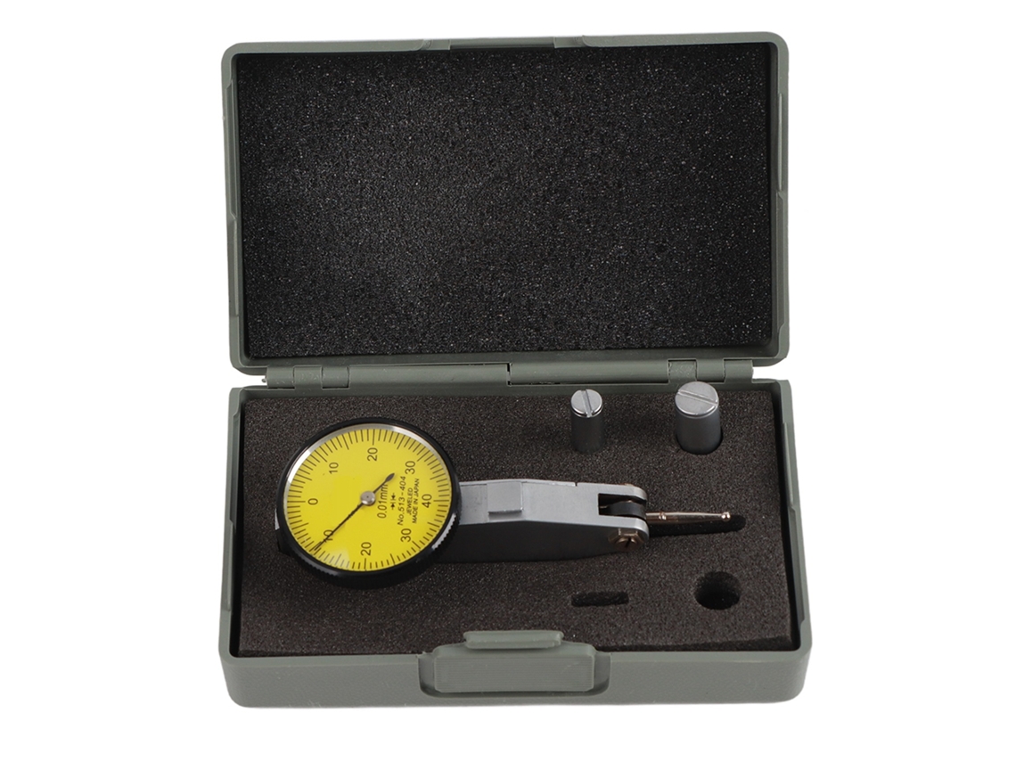 Indicador de teste com trilhos de ajuste 0-40-0, precisão de 0,01 mm, com 2 pontas de prova de aço tungstênio.