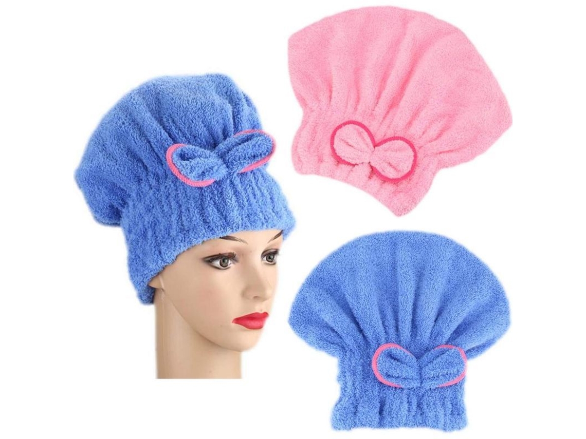 Gorro Secador De Cabelo 2 Peças Microfibra Ultra Absorvente Laço Tamanho Único Azul E Rosa