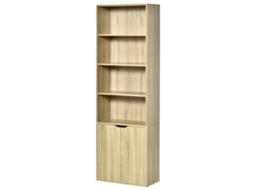 Estante Livros Com 4 Compartimentos Abertos E 2 Portas, 59x29x180cm, Em Madeira Natural