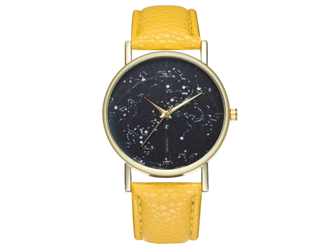 Reloj De Cuarzo Unisex Con Correa De Cuero Pu Y Dial Estrella Amarillo Zhoulianfa