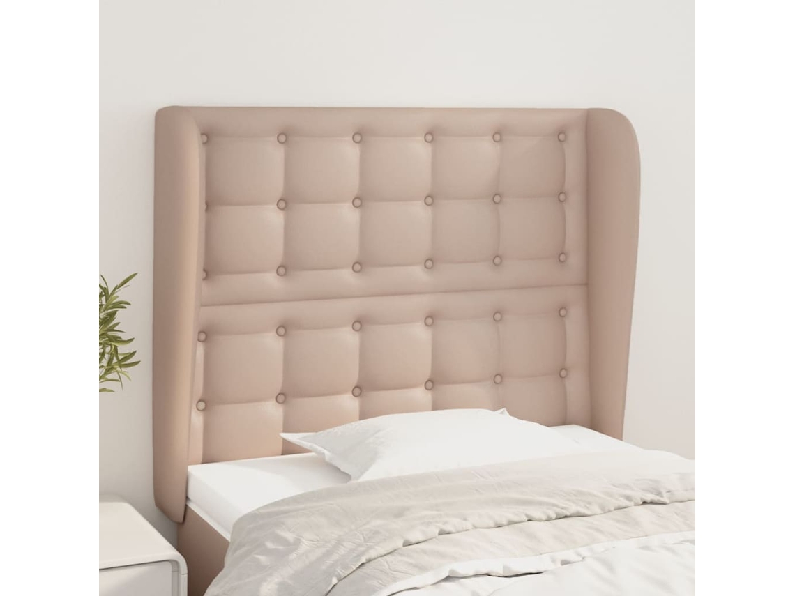Vidaxl Cabeceira Cama C/ Abas Couro Artif. 83x23x118/128 Cm Cappuccino