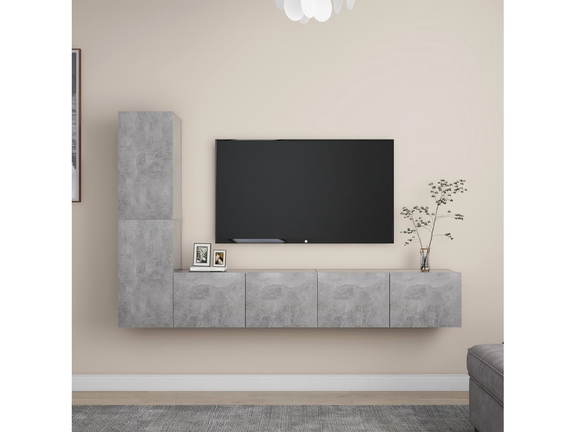 4 Pcs Conjunto De Móveis De Tv | Gabinete Tv | Armário Tv Compensado Cinza Cimento