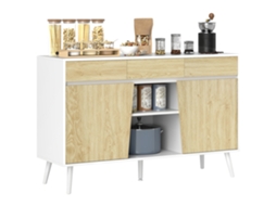 Aparador Mdf Cor Branco e Madeira 120x39x77 cm Homcom