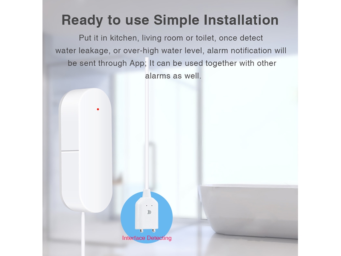 Sensor de Vazamento de Água Wifi Sem Fio Ip67 com Notificação Remota Inteligente para Casa