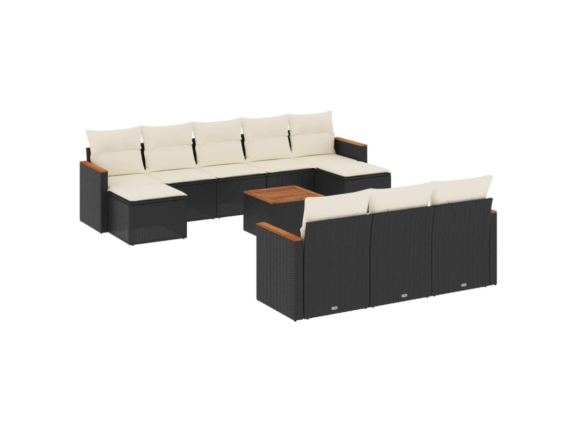 Conjunto de 11 sofás de jardim com almofadões Vime Pe Preto MAISON EXCLUSIVE