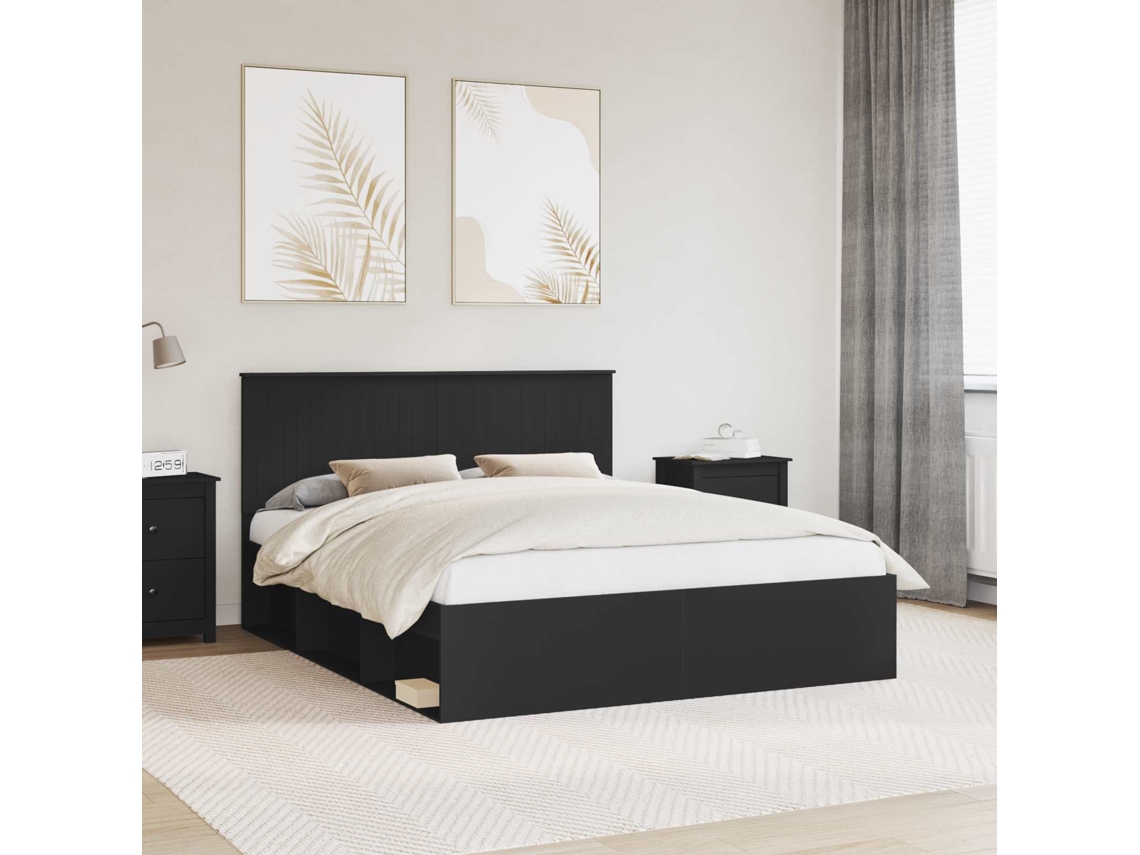 Vidaxl Estrutura Da Cama Preto 160 X 200 Cm Madeira De Pinheiro Sólida