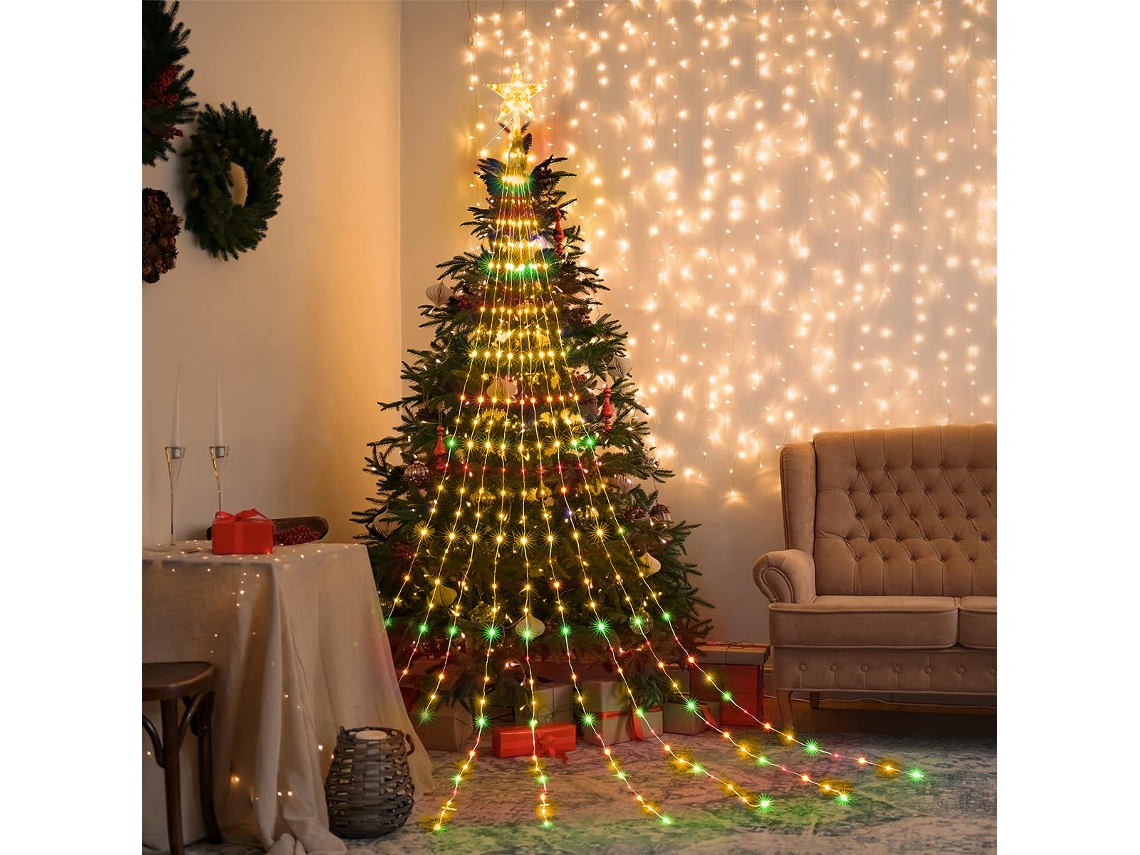 (luz Quente 3m) Luzes De Natal Em Formato De Estrela De Cinco Pontas, À Prova D'água, Para Árvore De Natal.