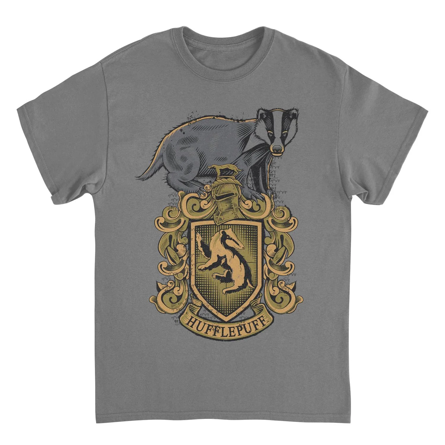 Unisex Adult T-shirt Rockinstone Harry Potter Hufflepuff Mascot Emblem Charcoalsizexxl