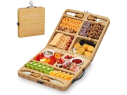 Prato de tapas de madeira com facas e tigelas de bambu, dobrável ZYBLSSBB
