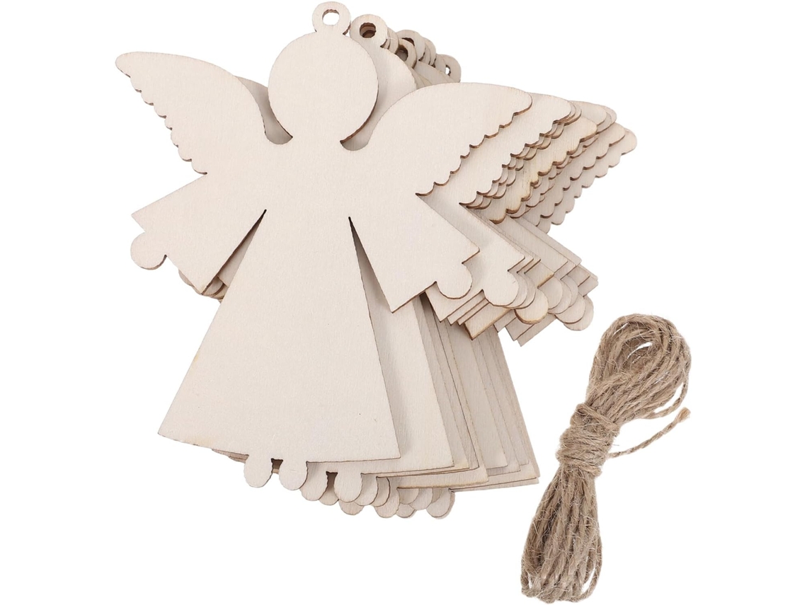 Conjunto 10 Enfeites Madeira Branco Pintar Furos Pendurar Ideais Atividades Natalinas Ideal Artesanato Anjo GOKOCO