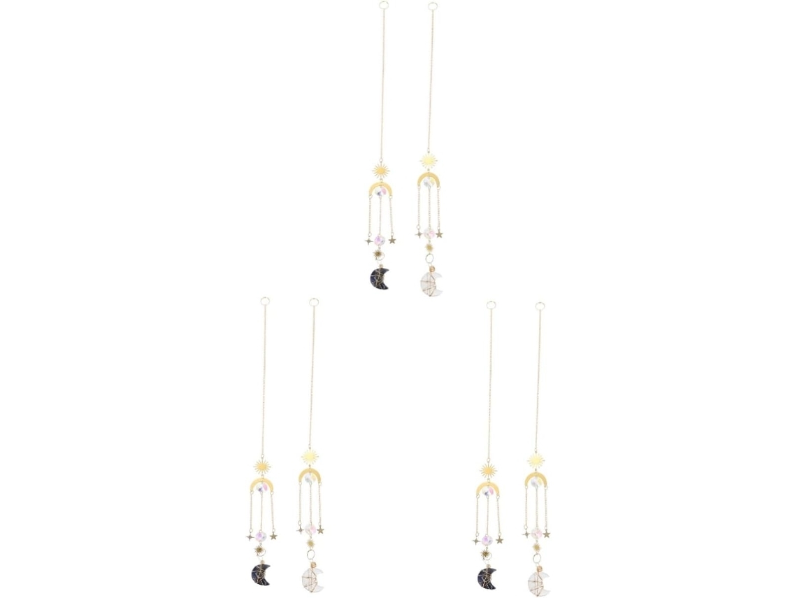 Conjunto De 6 Pingentes De Cristal Para Janela, Decoração Com Lua E Sol.