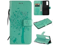 Capa De Couro Com Aba Horizontal, Estampa De Árvore E Gato Em Relevo, Com Suporte, Compartimentos Para Cartões, Carteira E Cordão Para Huawei Honor 30
