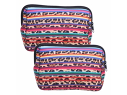 2pcs Bolsa De Maquiagem Neoprene Portátil Para Viagem Organizador De Cosméticos Estampado Onça