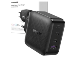 Carregador Ugreen Gan 65w 3x Usb C Para Qc 3.0 Carregamento Rápido E Entrega De Energia