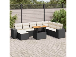 Vidaxl 9 Pcs Conjunto Sofás P/ Jardim Almofadões Vime Pe/acácia Preto