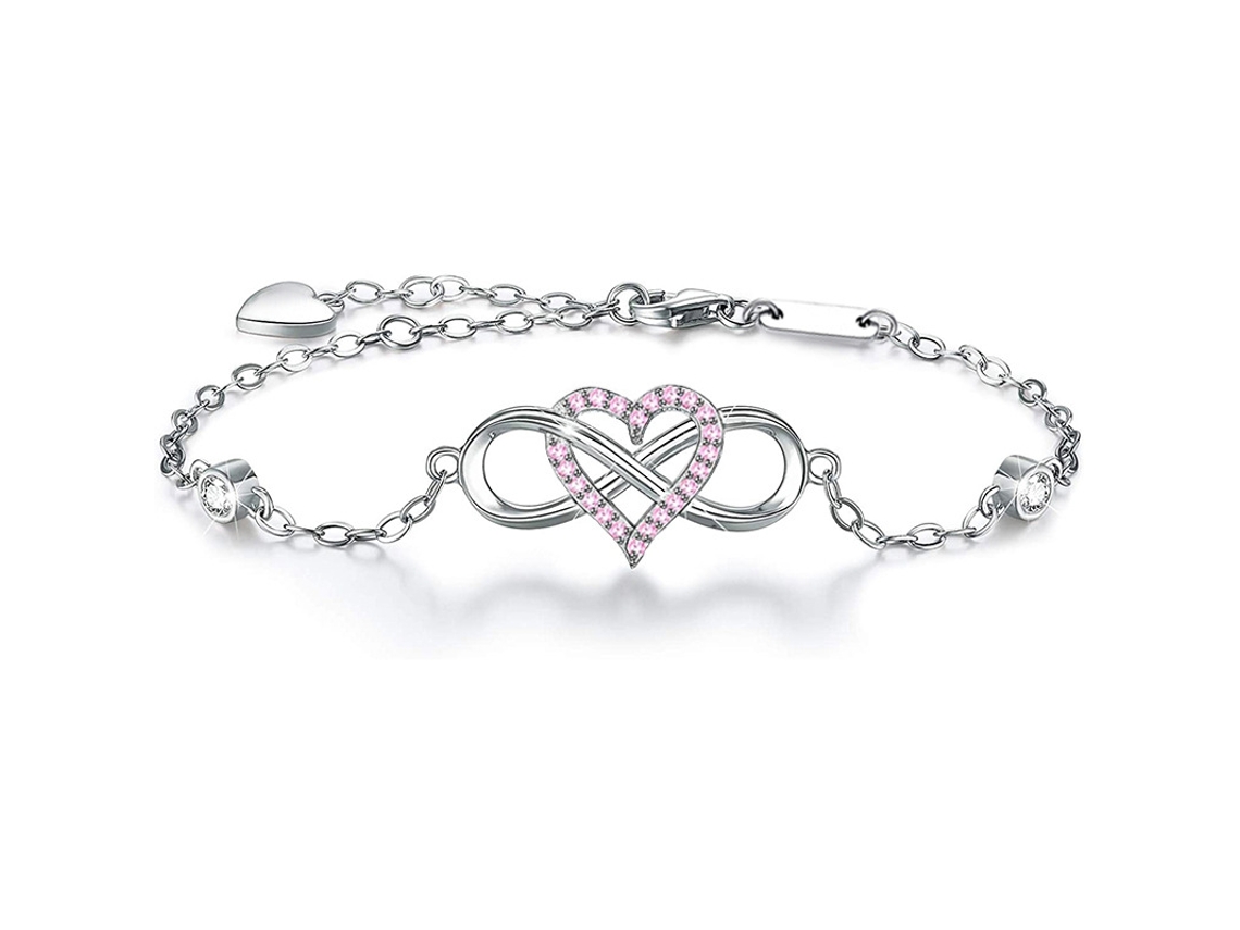 Esta Pulseira É Feita de Prata de Lei 925 e Apresenta uma Pedra Preciosa Rosa em Formato de Coração. "amor Eterno" MDUG