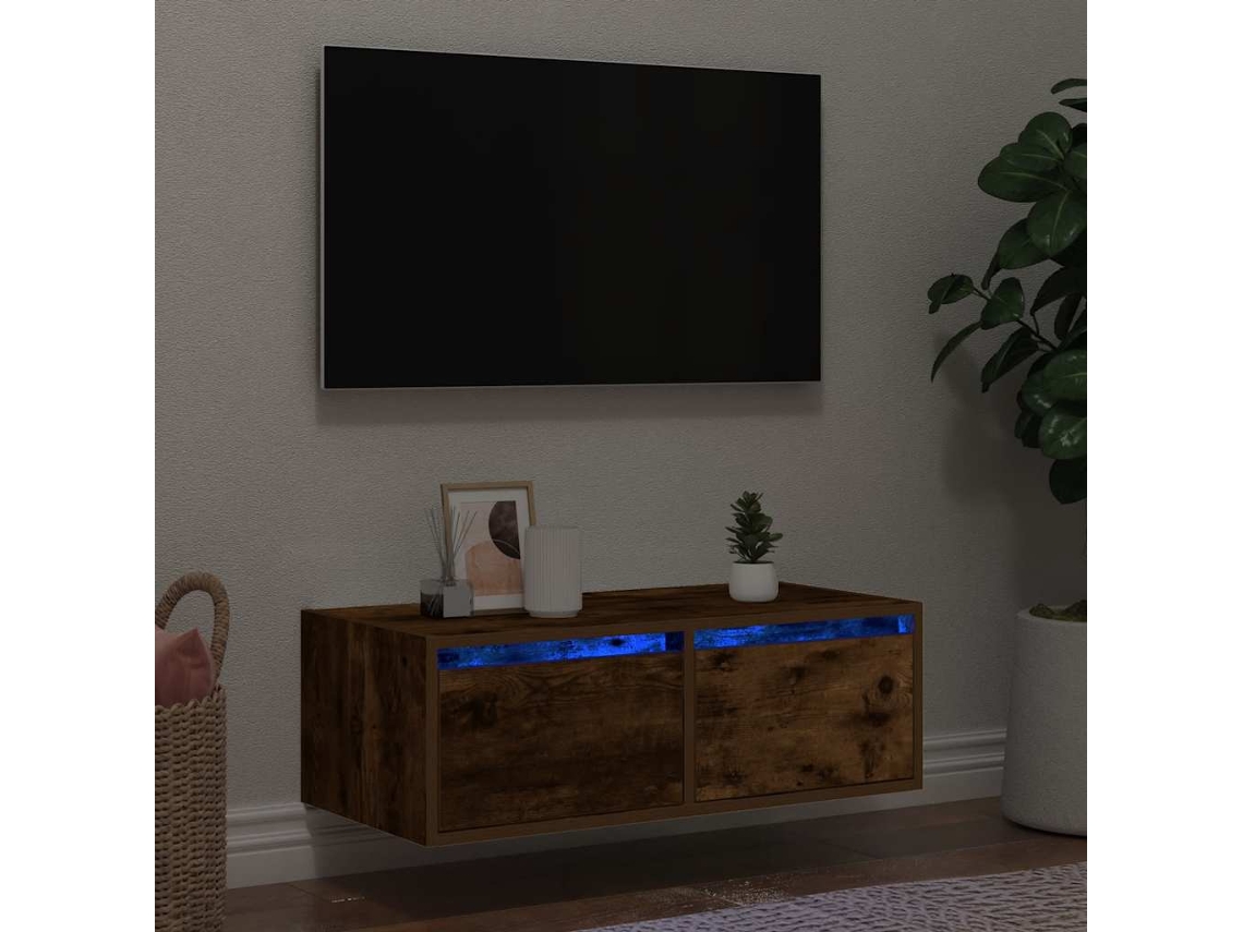 Vidaxl Móvel de Tv com Luzes Led 75x35,5x25 Cm Carvalho Fumado