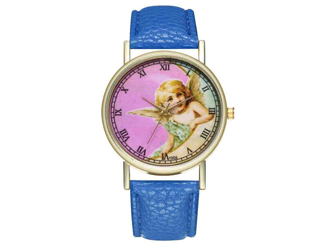 Relógio de pulso feminino clássico e elegante com mecanismo de quartzo, na cor azul royal.