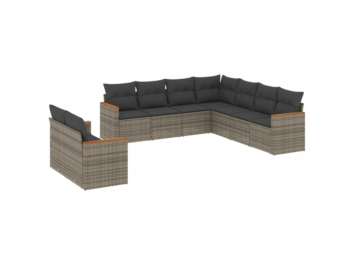Conjunto de 9 Sofás para Jardim com Almofadas Vime Pe Cinza MAISON EXCLUSIVE (90x200 cm)